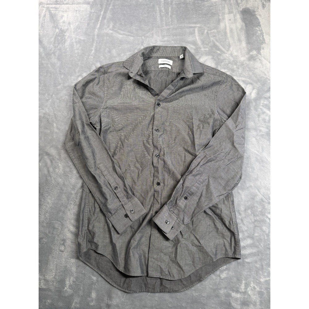 Calvin Klein Mens Gray Polka Dot Slim Fit Dress Shirt 15 32/33 Long Sleeve